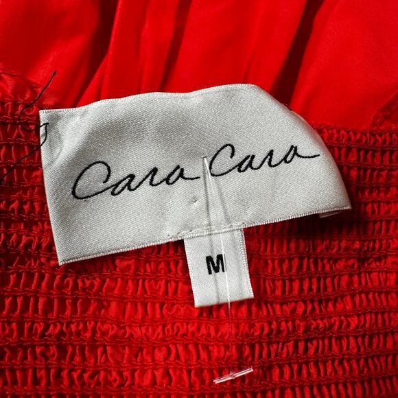 Cara Cara Smocked Midi Dress Red Women's Size Medium 100% Cotton NWOT FLAW - Picture 3 of 9